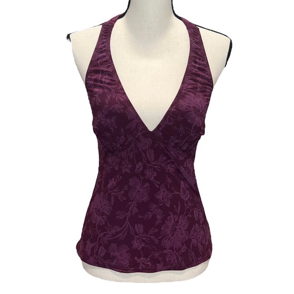 Magic Suit Vintage Women's Purple Floral Sleeveless Halter Neck Tank Top Size 8 - Picture 1 of 6